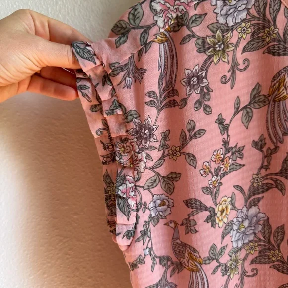LOFT Pink Base Floral Print Blouse Sz MP - Picture 6 of 9